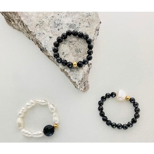 Bohemian Freshwater Pearl Ring for Women Black Natural Stone with Stainless Steel Beads Classic Trend Wedding Ring Whole Sale