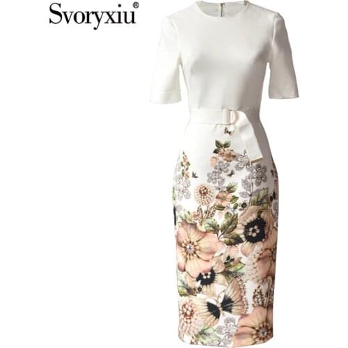 Svoryxiu Designer Fashion Summer Dresses Womens Short Sleeve Butterfly Pearl Printing Elegant Office Lady Dress Vestdios