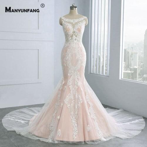 Elegant O-Neck Embroidery Appliques Tulle Mermaid Wedding Dress Luxury Cathedral Train Button Back Sleeveless Bridal Gown