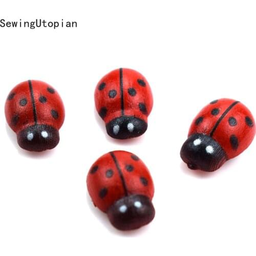 100PCS Wooden Buttons Mini Ladybird Wih Gule Buttons Sewing Tools Decorative Button Scrapbooking Garment DIY Apparel Accessories