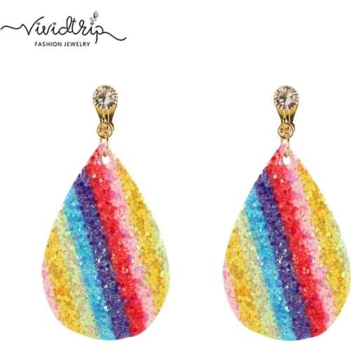 2018 Fashion Sequin Leather Clip on Earrings Ear Clips Without Piercing for Women Personality Earring Female Bijoux Jewelry Hot