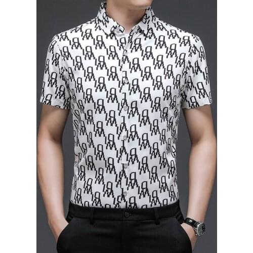 2021 Letter Printing Oversized Summer Blouse White Social Big Size Gents Casual Shirts Loose Clothes For Mens Fashionable White