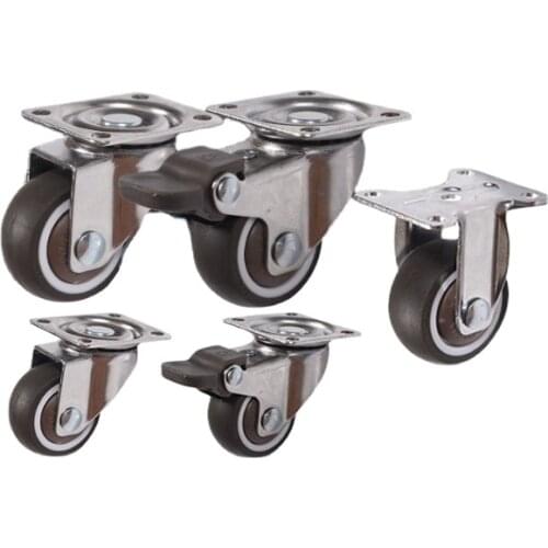 4PCS Swivel Furniture Casters 1.5" / 2" Heavy Duty Soft Rubber Roller Furniture Wheels With Brake for Platform Trolley