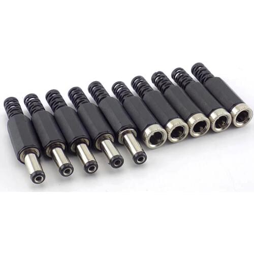 5pcs DC Power Jack Plugs Male Female Socket Adapter Connectors 2.1mm x 5.5mm For DIY Projects Disassembly Female Male Plug