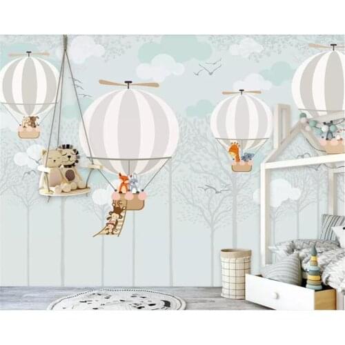 Beibehang Large 3d Wallpaper Cartoon Hot air balloon cartoon animal Monkey giraffe Childrens room Background Wall 3d wallpaper