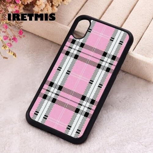 Iretmis 5 5S SE 2020 phone cover cases for iphone 6 6S 7 8 Plus X Xs XR 11 12 MINI Pro Max Soft Silicone TPU Pink Plaid