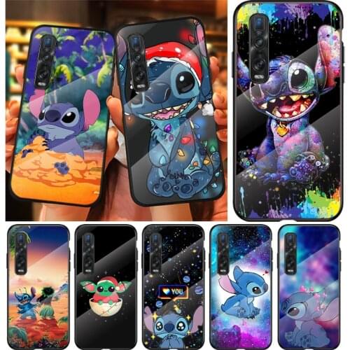 Tempered Glass Cover Disney Cartoon Stitch For OPPO A9 2020 A52 Find X2 Lite Realme 7 7i 6 5 Pro C3 XT Phone Case