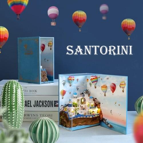 DIY Wood Book Nook Shelf Kit Dollhouse Balloon Miniature with FurnitureMini Casa Roombox Building Toys for Children Girl Gifts