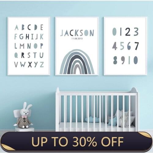 Baby Name Birth Date Rainbow Nursery Wall Art Canvas Painting Poster Print Pictures Gift for Baby Room Home Decor