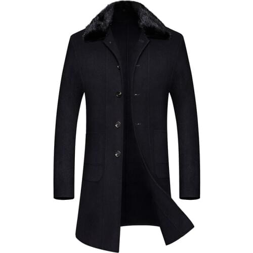 6XL 5XL plus size Fine Mens Long section Casual Woolen Jackets Fur collar Wool Coats New Arrivals Off Mens 100% Wool Jackets