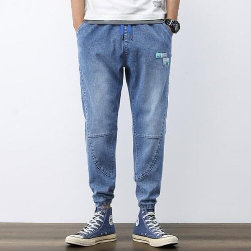 Men Korean Fashions Blue Jeans 2021 Harem Pants Mens Japanese Streetwear Denim Loose Wide Leg Loose Pants