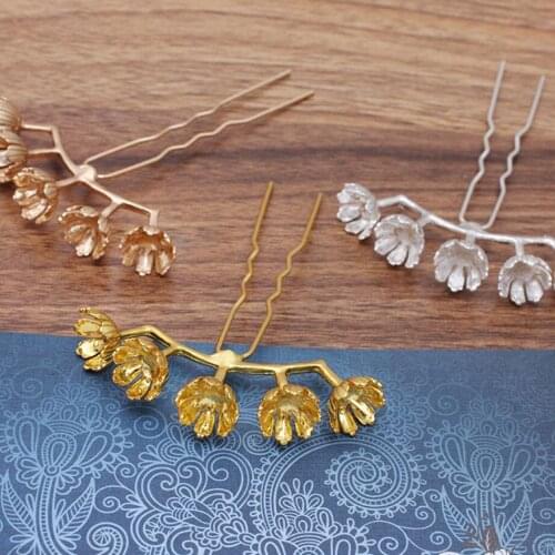 Elegance Vintage 5 Flowers U-shaped Hair Fork Hairpins Headwear Wedding Hair Pins Bridesmaid Bridal Decor Hair Accessories