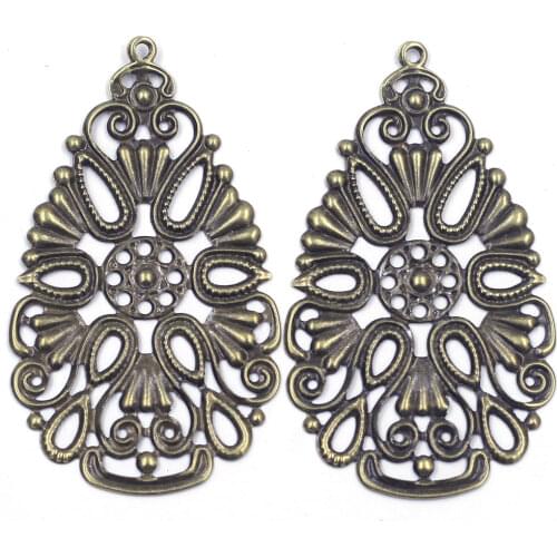 10Pcs Pendants Connectors Drop Filigree Wraps Flower Alloy Bronze Tone For Embellishment Scrapbook Jewelry DIY Findings 6.8x4cm
