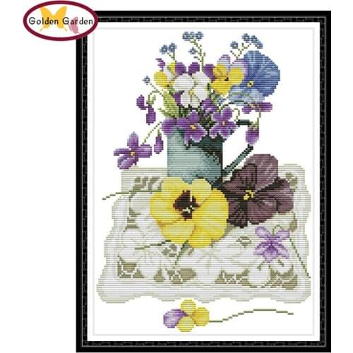 GG A Vase On A Lace Mat Counted Cross Stitch 11CT14CT Cross Stitch Set Flower Embroidery Needlework Kit JoySunday for Home Decor