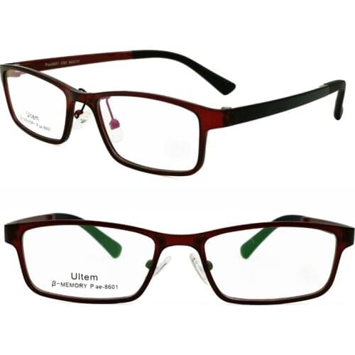 Classic 8601 rectangle shape full-rim with silicone nose pad ultra lightweight ULTEM personality prescription glasses for men