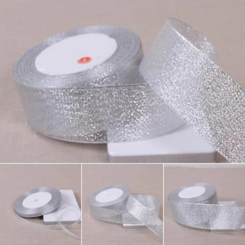 1 Roll 25 Yards Silver Polyester Ribbon Chrismas Wedding Decoration Gift Wrap Box Package Onion Fabric Ribbons DIY Accessories