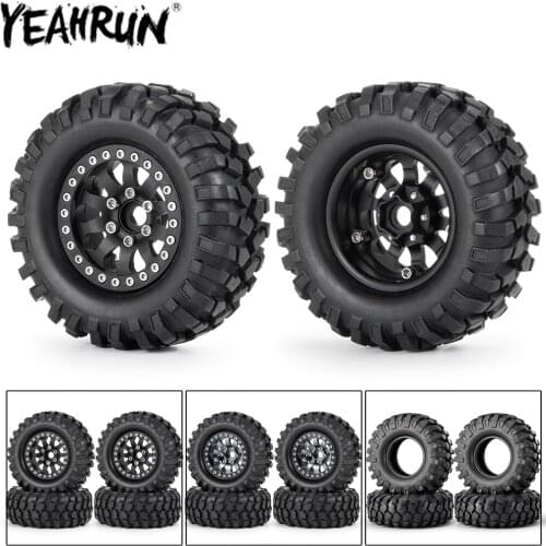 YEAHRUN 1.9inch Metal Wheel Rims with 108mm Rubber Tires Kit for 1/10 Axial SCX10 CC01 D90 90034 RC Rock Crawler Wheel Tire Part
