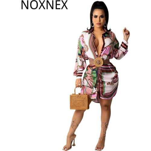 NOXNEX Womens Shirt Dress Long Sleeve Vintage Floral Printed Shirt Dress Elegant OL Mini Dress