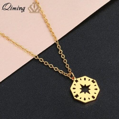 QIMING Stainless Steel Necklace For Women Lovers Gold And Silver Color Tiny Round Compass Handmade Necklace Jewelry