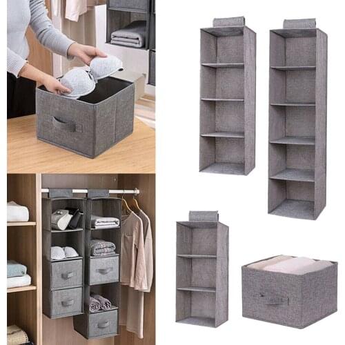 Hanging Wardrobe Clothes Organizer Storage Home Hanging Drawer Box Bedroom Bag Box Cotton Linen 3 Layer Organizer