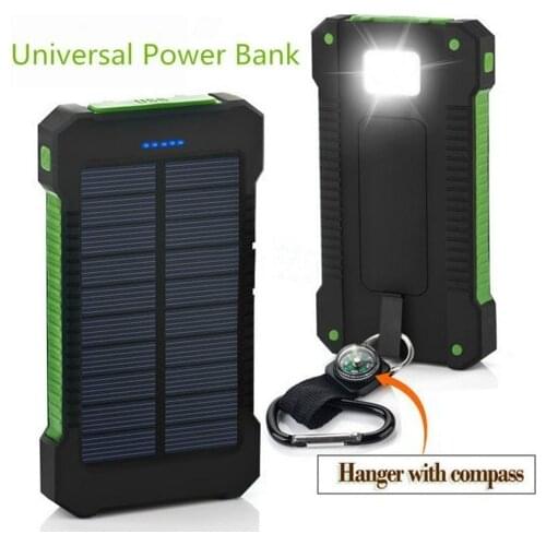 Solar Power Bank Waterproof 20000mAh Solar Charger USB Ports External Charger Powerbank for 5S Smartphone with LED Light