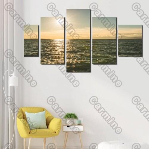 Poster Golden Sunshine Black Sea Landscape Canvas Painting 5Pcs Posters Painting Wall Art Decoration for Living Room Frameless