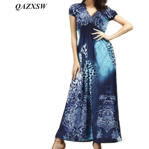 QAZXSW New Retail Women Summer Fashion Beach Dress Leopard Dress Bohemian Mopping Large Size Ice Silk Dresses YX120