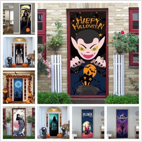 Happy Halloween Door Sticker PVC Self Stick Wallpaper DIY Waterproof Stickers on the Doors For Kids Room Decoration Mural Decals