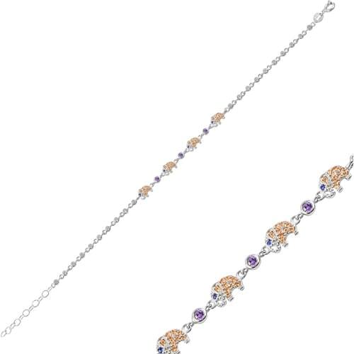 Silver Elephant Orange Blue Purple Bracelet
