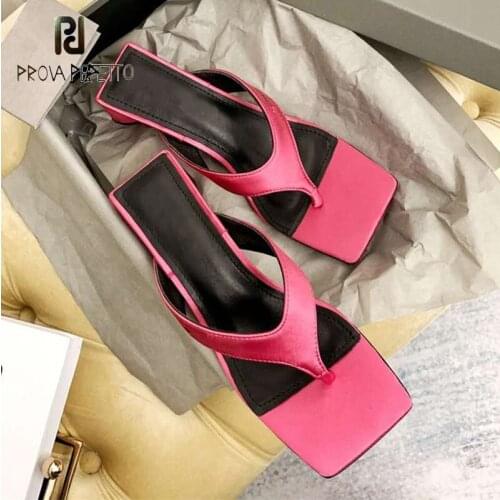 Square toe thick heel flip flops mid-heel sandals summer flip flops beach casual all-match high-heeled slippers women