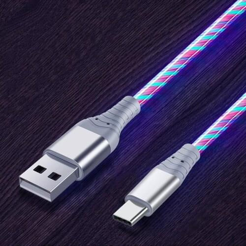 LED Luminous flowing glow with USB fast charging Charger Type C Cable for iPhone Cable 8 7 6 X for samsuny s9 xiaomi hauwei