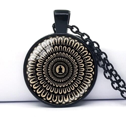 Mysterious mandala necklace sacred geometry jewelry spiritual accessory black buddhist OM symbol yoga pendant for men