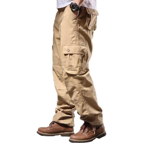 Trend Cargo Pants Men Casual Plus Size Pants Cotton 6 Pockets Loose Baggy Straight Trousers Tactical Military Army Style Clothes
