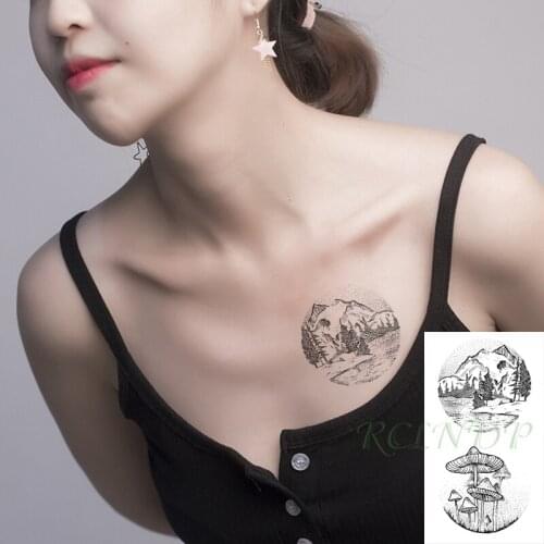 Waterproof Temporary Tattoo Stickers Mountain Forest Mushroom Round Flash Tatoo Fake Tatto Hand Arm Neck Body Art for Woman Men