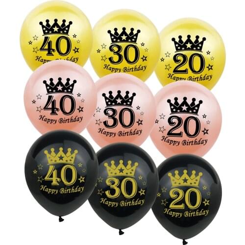 10pcs Crown Birthday Number Balloon 12 Inch 16 18 20 30 40 50th Birthday Printing Balloon Adult First Birthday Party Decoration