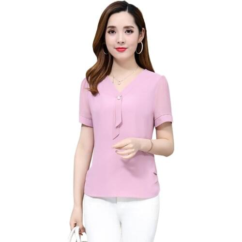 Women Spring Summer Style Chiffon blouses Shirts Lady Casual Short Sleeve V-Neck Blusas Tops RR0041