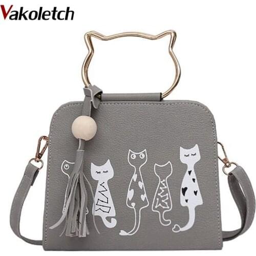 Female Crossbody Bag Lady Bag Pu Leather Brand 2020 New Cat Embroidery Women Handbags Fashion Small Shoulder Bags KL433
