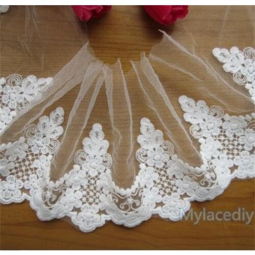 2yard/Lot White Cotton Net Mesh Flower Embroidered Lace Trim Ribbon Fabric DIY Wedding Dress Garment Accessories Sewing Craft