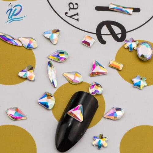 Upriver 20pcs Crystal AB Special-shaped Gold Bottom Nail Rhinestone Flatback Non Hotfix Rhinestones For DIY Nail Art Decoration