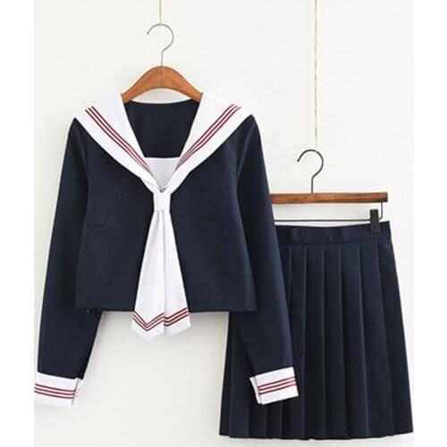 2021 Japanese School Uniforms Spring Cotton Sailor Uniform Schoolgirl Graduation Outfit Tops Tie Pleated Skirt Sets