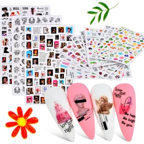 3D Nail Sticker Stick Figure Woman Face pattern special Transfer Picture Flowers Sliders Sticker DIY Nail Art Decoration