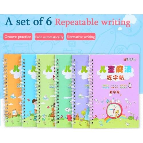 6pcs/set English copybook hand writing round handgroove practice copy English Alphabet word letters auto fades can be reused