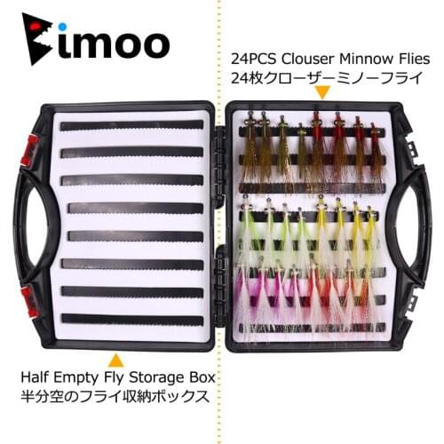 Bimoo 24pcs 4 2 1/0 2/0 Clouser Minnow Fishing Flies Box Set Bait Flies for Bonefish Bass Pike Trout Salt Fresh Water Fishing