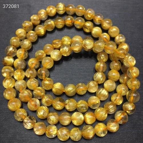 Brazil Natural Gold Rutilated Quartz Bracelet 5.8mm Clear Round Beads Stretch 3 Laps Women Drop Shipping AAAAA