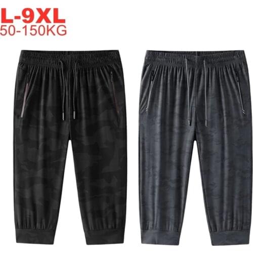 Quick-drying Extra Large Size Men Joggers 9xl Summer Thin Ice Silk Cropped Sports Trousers Mens Loose High-stretch Casual Pants