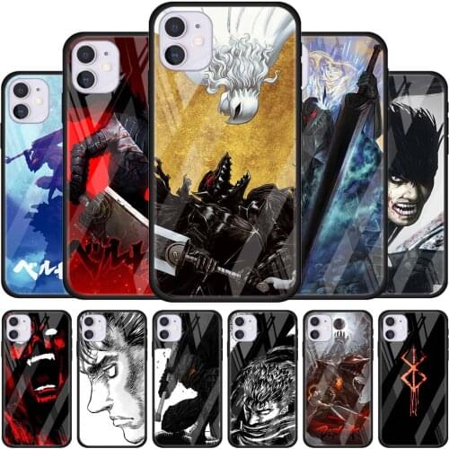 Tempered Glass Phone Case for iPhone 11 12 Pro MAX 12 Mini XR 7 8 SE X XS MAX 6 6s Plus 7+ 8+ Cover Berserk Guts Anime Cool guys