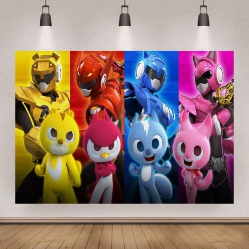 Four Colorful Mini Heroes Decor Backdrop Mecha Kids Birthday Party Baby Shower Banner Studio Photo Prop Decoration Background