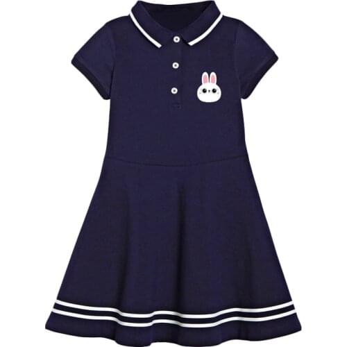 Kids Frocks for Girls Summer Toddler Clothes Navy Blue Bunny Casual Cotton Vestiods Peter Pan collar School Dress for 2-7 Years