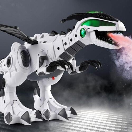 Kids Amazing White Electric Spray Mechanical Pterosaurs Dinosaur Intelligent Walking Dinosaur Robot Model Light Sound Toy