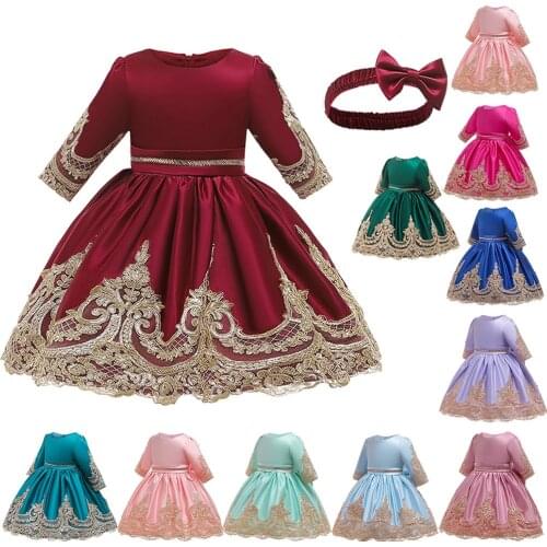 Children New Year Christmas Dress For Girls Elegant Lace Bowknot Princess Dress Kids Baby Girls 1 Year Birthday Party Dresses